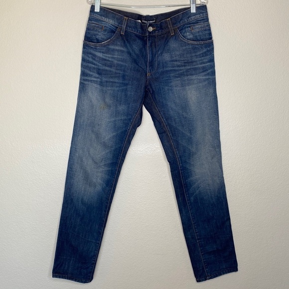 Dolce & Gabbana 14 gold blue denim jeans straight leg Sz 52
